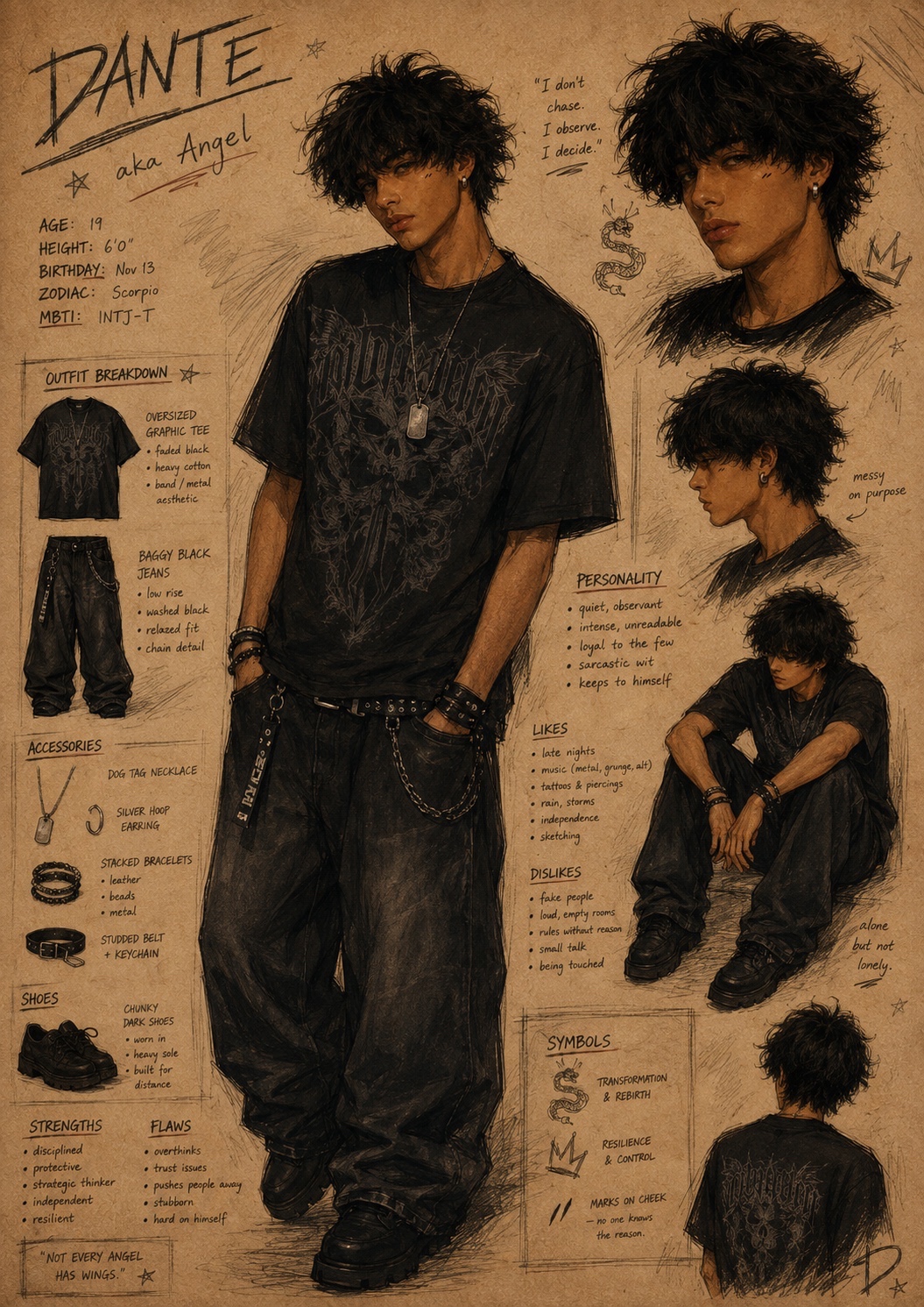 Dante character fashion lookbook